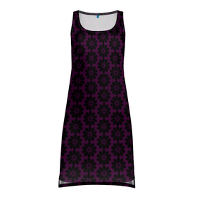 Платье-майка 3D с принтом Чёрно фиолетовый паттерн стилизованные цветы в Санкт-Петербурге, 100% полиэстер | полуприлегающий силуэт, широкие бретели, круглый вырез горловины, удлиненный подол сзади. | 