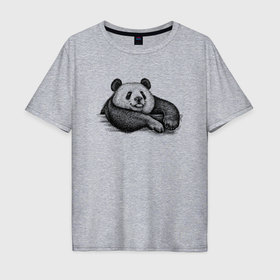 Мужская футболка хлопок Oversize с принтом Панда отдыхает на бревне в Белгороде, 100% хлопок | свободный крой, круглый ворот, “спинка” длиннее передней части | 