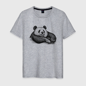 Мужская футболка хлопок с принтом Панда отдыхает на бревне , 100% хлопок | прямой крой, круглый вырез горловины, длина до линии бедер, слегка спущенное плечо. | 