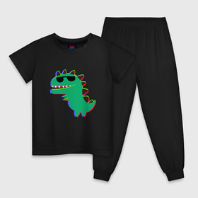 Детская пижама хлопок с принтом Цветной детский динозаврик в очках , 100% хлопок |  брюки и футболка прямого кроя, без карманов, на брюках мягкая резинка на поясе и по низу штанин
 | 