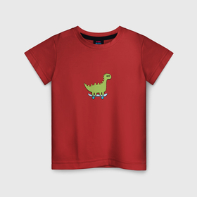Детская футболка хлопок с принтом Простой динозавр на скейте , 100% хлопок | круглый вырез горловины, полуприлегающий силуэт, длина до линии бедер | 