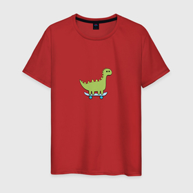 Мужская футболка хлопок с принтом Простой динозавр на скейте в Петрозаводске, 100% хлопок | прямой крой, круглый вырез горловины, длина до линии бедер, слегка спущенное плечо. | 