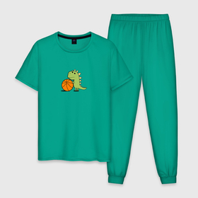 Мужская пижама хлопок с принтом мультяшный динозавр с баскетбольным мячом в Курске, 100% хлопок | брюки и футболка прямого кроя, без карманов, на брюках мягкая резинка на поясе и по низу штанин
 | 