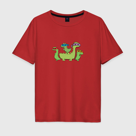Мужская футболка хлопок Oversize с принтом Мультяшные динозавры ниндзя в масках в Санкт-Петербурге, 100% хлопок | свободный крой, круглый ворот, “спинка” длиннее передней части | 