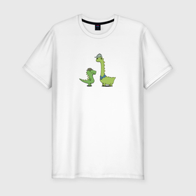 Мужская футболка хлопок Slim с принтом Мультяшные динозавры Шерлок и Ватсон в Петрозаводске, 92% хлопок, 8% лайкра | приталенный силуэт, круглый вырез ворота, длина до линии бедра, короткий рукав | 