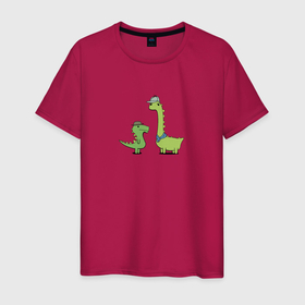 Мужская футболка хлопок с принтом Мультяшные динозавры Шерлок и Ватсон в Курске, 100% хлопок | прямой крой, круглый вырез горловины, длина до линии бедер, слегка спущенное плечо. | 