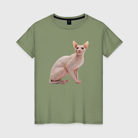 Женская футболка хлопок с принтом Кошечка сфинкс в Белгороде, 100% хлопок | прямой крой, круглый вырез горловины, длина до линии бедер, слегка спущенное плечо | 