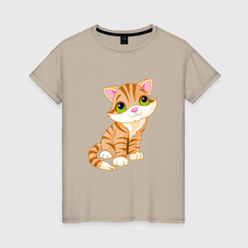 Женская футболка хлопок с принтом Милый маленький тигрёнок в Курске, 100% хлопок | прямой крой, круглый вырез горловины, длина до линии бедер, слегка спущенное плечо | 