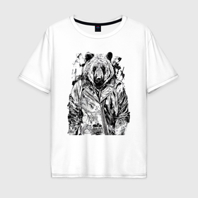 Мужская футболка хлопок Oversize с принтом Медвежара в кожаной косухе в Белгороде, 100% хлопок | свободный крой, круглый ворот, “спинка” длиннее передней части | 