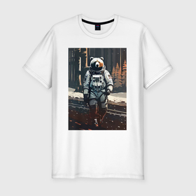 Мужская футболка хлопок Slim с принтом Медведь космонавт на похожей планете   нейросеть в Курске, 92% хлопок, 8% лайкра | приталенный силуэт, круглый вырез ворота, длина до линии бедра, короткий рукав | 