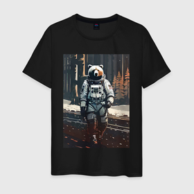 Мужская футболка хлопок с принтом Медведь космонавт на похожей планете   нейросеть в Петрозаводске, 100% хлопок | прямой крой, круглый вырез горловины, длина до линии бедер, слегка спущенное плечо. | Тематика изображения на принте: 