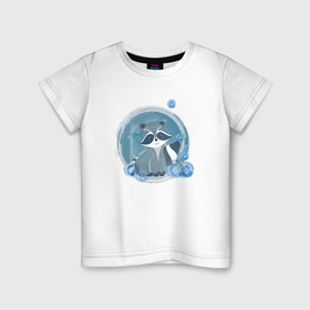Детская футболка хлопок с принтом Енотик акварель в Кировске, 100% хлопок | круглый вырез горловины, полуприлегающий силуэт, длина до линии бедер | 