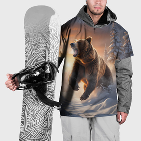 Накидка на куртку 3D с принтом Бурый медведь в лесу в Белгороде, 100% полиэстер |  | 
