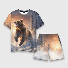 Мужской костюм с шортами 3D с принтом Бурый медведь в лесу в Курске,  |  | 