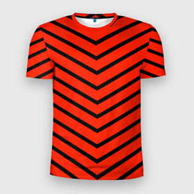 Мужская футболка 3D Slim с принтом Линии стрелка красно чёрный , 100% полиэстер с улучшенными характеристиками | приталенный силуэт, круглая горловина, широкие плечи, сужается к линии бедра | 