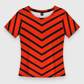 Женская футболка 3D Slim с принтом Линии стрелка красно чёрный ,  |  | 