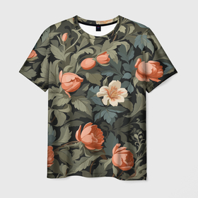 Мужская футболка 3D с принтом Райский сад   бутоны цветов в Санкт-Петербурге, 100% полиэфир | прямой крой, круглый вырез горловины, длина до линии бедер | Тематика изображения на принте: 