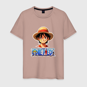 Мужская футболка хлопок с принтом Монки д. Луффи one piece в городе Новоалтайск, 100% хлопок | прямой крой, круглый вырез горловины, длина до линии бедер, слегка спущенное плечо. | Тематика изображения на принте: 