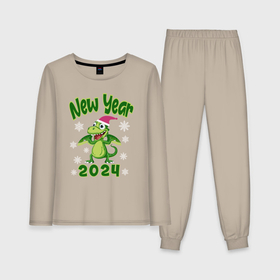 Женская пижама с лонгсливом хлопок с принтом Год зеленого деревянного дракона 2024 в Екатеринбурге,  |  | 