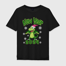 Мужская футболка хлопок Oversize с принтом Год зеленого деревянного дракона 2024 в Екатеринбурге, 100% хлопок | свободный крой, круглый ворот, “спинка” длиннее передней части | Тематика изображения на принте: 