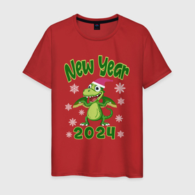 Мужская футболка хлопок с принтом Год зеленого деревянного дракона 2024 в Петрозаводске, 100% хлопок | прямой крой, круглый вырез горловины, длина до линии бедер, слегка спущенное плечо. | 