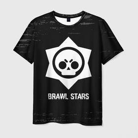 Мужская футболка 3D с принтом Brawl Stars glitch на темном фоне , 100% полиэфир | прямой крой, круглый вырез горловины, длина до линии бедер | 