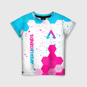 Детская футболка 3D с принтом Apex Legends neon gradient style вертикально в Екатеринбурге, 100% гипоаллергенный полиэфир | прямой крой, круглый вырез горловины, длина до линии бедер, чуть спущенное плечо, ткань немного тянется | Тематика изображения на принте: 