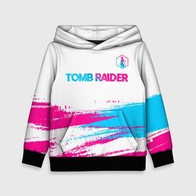 Детская толстовка 3D с принтом Tomb Raider neon gradient style посередине в Курске, 100% полиэстер | двухслойный капюшон со шнурком для регулировки, мягкие манжеты на рукавах и по низу толстовки, спереди карман-кенгуру с мягким внутренним слоем | 