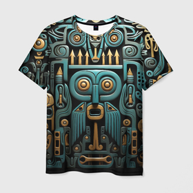 Мужская футболка 3D с принтом Рисунок в египетском стиле , 100% полиэфир | прямой крой, круглый вырез горловины, длина до линии бедер | 