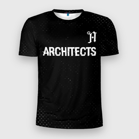 Мужская футболка 3D Slim с принтом Architects glitch на темном фоне: символ сверху в Тюмени, 100% полиэстер с улучшенными характеристиками | приталенный силуэт, круглая горловина, широкие плечи, сужается к линии бедра | 