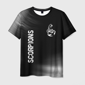 Мужская футболка 3D с принтом Scorpions glitch на темном фоне вертикально в Белгороде, 100% полиэфир | прямой крой, круглый вырез горловины, длина до линии бедер | Тематика изображения на принте: 
