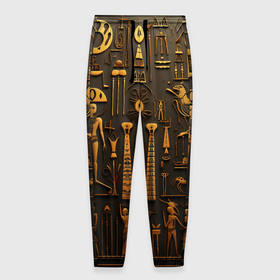 Мужские брюки 3D с принтом Арт в стиле египетских письмен в Кировске, 100% полиэстер | манжеты по низу, эластичный пояс регулируется шнурком, по бокам два кармана без застежек, внутренняя часть кармана из мелкой сетки | 