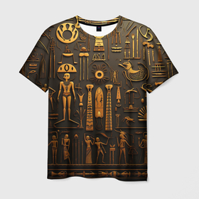 Мужская футболка 3D с принтом Арт в стиле египетских письмен , 100% полиэфир | прямой крой, круглый вырез горловины, длина до линии бедер | 