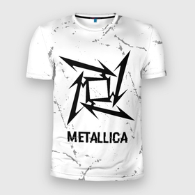 Мужская футболка 3D Slim с принтом Metallica glitch на светлом фоне в Тюмени, 100% полиэстер с улучшенными характеристиками | приталенный силуэт, круглая горловина, широкие плечи, сужается к линии бедра | 