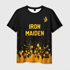 Мужская футболка 3D с принтом Iron Maiden   gold gradient: символ сверху в Курске, 100% полиэфир | прямой крой, круглый вырез горловины, длина до линии бедер | 