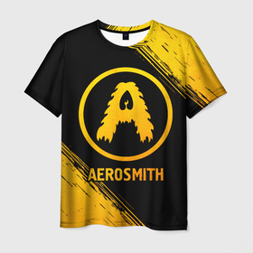 Мужская футболка 3D с принтом Aerosmith   gold gradient в Петрозаводске, 100% полиэфир | прямой крой, круглый вырез горловины, длина до линии бедер | 