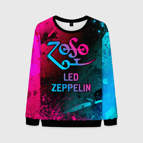 Мужской свитшот 3D с принтом Led Zeppelin   neon gradient в Курске, 100% полиэстер с мягким внутренним слоем | круглый вырез горловины, мягкая резинка на манжетах и поясе, свободная посадка по фигуре | Тематика изображения на принте: 