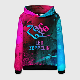 Мужская толстовка 3D с принтом Led Zeppelin   neon gradient в Белгороде, 100% полиэстер | двухслойный капюшон со шнурком для регулировки, мягкие манжеты на рукавах и по низу толстовки, спереди карман-кенгуру с мягким внутренним слоем. | 
