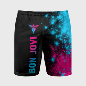 Мужские шорты спортивные с принтом Bon Jovi   neon gradient: по вертикали в Тюмени,  |  | 