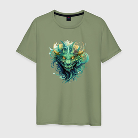 Мужская футболка хлопок с принтом Зеленый дракон символ года в Курске, 100% хлопок | прямой крой, круглый вырез горловины, длина до линии бедер, слегка спущенное плечо. | 