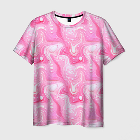 Мужская футболка 3D с принтом Розовые разводы краски в Белгороде, 100% полиэфир | прямой крой, круглый вырез горловины, длина до линии бедер | 