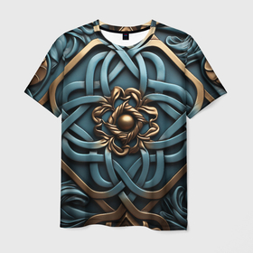Мужская футболка 3D с принтом Симметричный орнамент в кельтской стилистике в Кировске, 100% полиэфир | прямой крой, круглый вырез горловины, длина до линии бедер | 