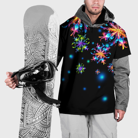Накидка на куртку 3D с принтом Неоновые снежинки   Новый год в Кировске, 100% полиэстер |  | 