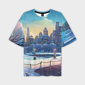 Мужская футболка oversize 3D с принтом Зимний большой город в Кировске,  |  | Тематика изображения на принте: 