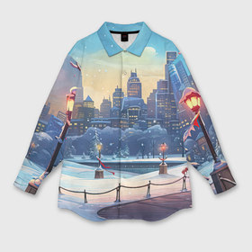 Мужская рубашка oversize 3D с принтом Зимний большой город ,  |  | 