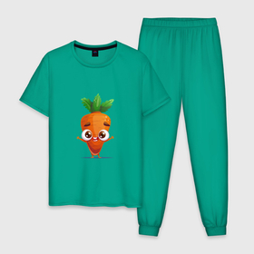 Мужская пижама хлопок с принтом Морковка кавайная , 100% хлопок | брюки и футболка прямого кроя, без карманов, на брюках мягкая резинка на поясе и по низу штанин
 | 