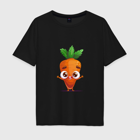 Мужская футболка хлопок Oversize с принтом Морковка кавайная , 100% хлопок | свободный крой, круглый ворот, “спинка” длиннее передней части | 