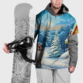 Накидка на куртку 3D с принтом Зимний домик и елка в Екатеринбурге, 100% полиэстер |  | 