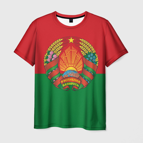 Мужская футболка 3D с принтом Республика Беларусь в Петрозаводске, 100% полиэфир | прямой крой, круглый вырез горловины, длина до линии бедер | Тематика изображения на принте: 