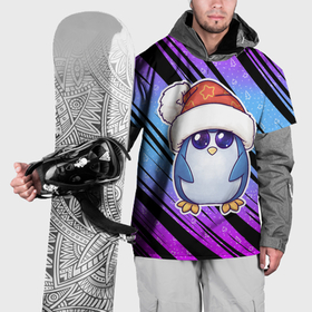Накидка на куртку 3D с принтом Новогодний пингвин с шапкой в Кировске, 100% полиэстер |  | 